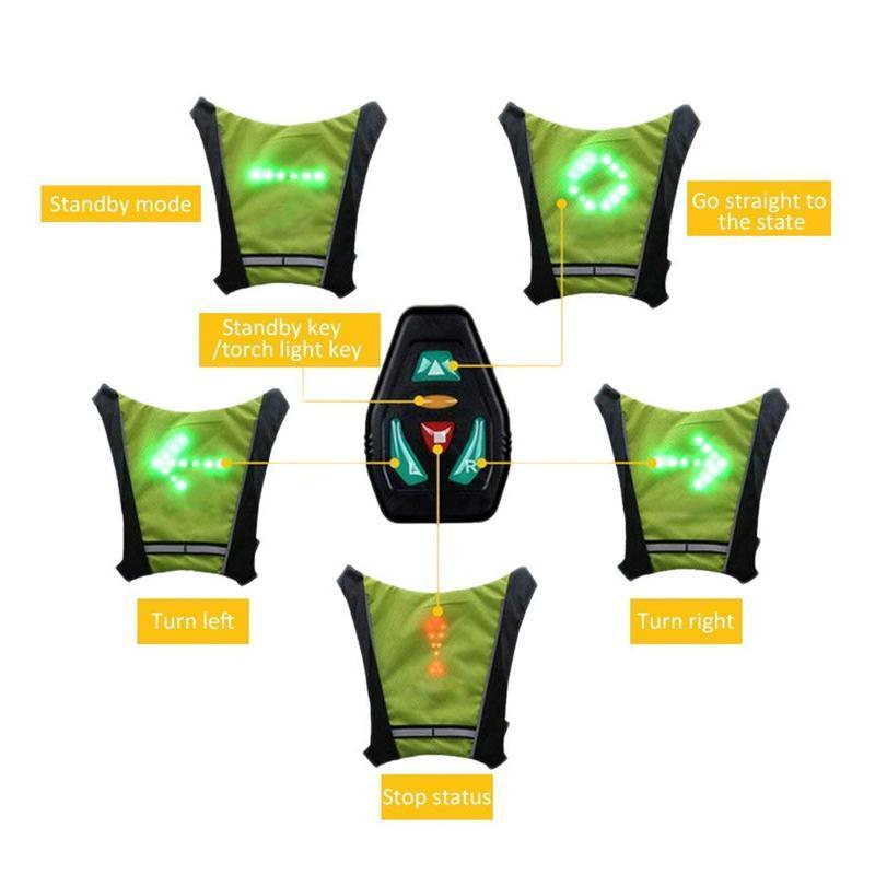 High Visibility Light Reflective LED Turn Signal Vest Adjustable Night Safety Running LED Vest