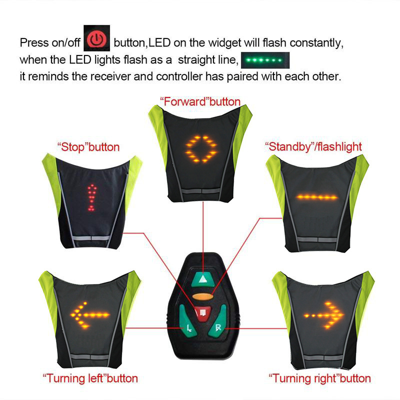 Led Turn Signal Light Reflective Luminous Safety Night Cycling Running Walking Hiking Safety Vest