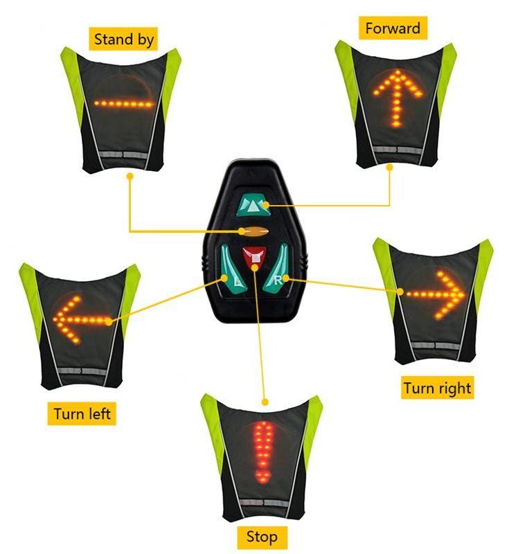 Outdoor sports security LED Direction indicator reflective vests led turn signal vest for Bicycle Scooter Road Safety