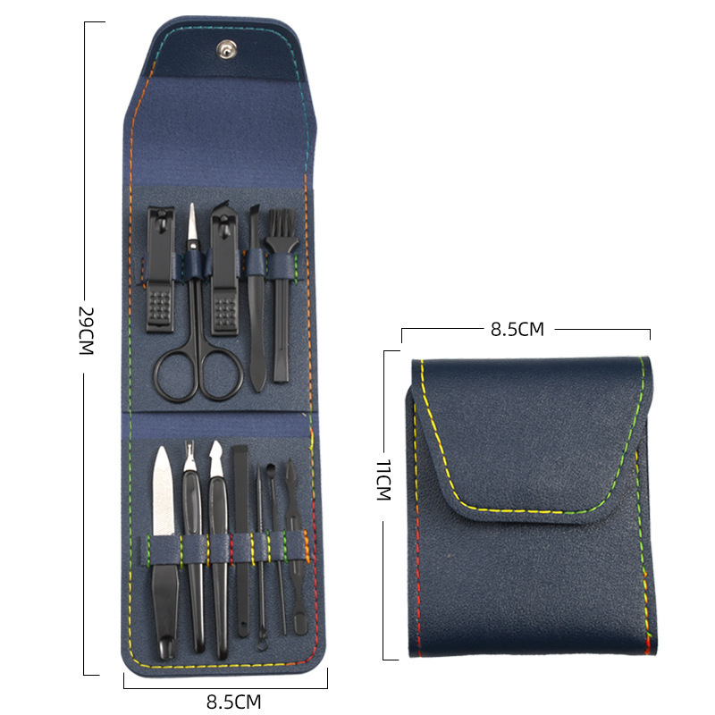 Low MOQ Stainless Steel 12pcs Hot Sale Nail Cutter Set travel pouch grooming kit pedicure manicure set