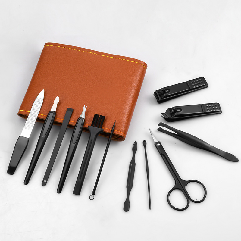 Low MOQ Stainless Steel 12pcs Hot Sale Nail Cutter Set travel pouch grooming kit pedicure manicure set