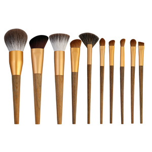 Luxury 10pcs Natual Snow fox /weasel hairs sandalwood handle makeup brushes eye foundation private label single makeup brushes