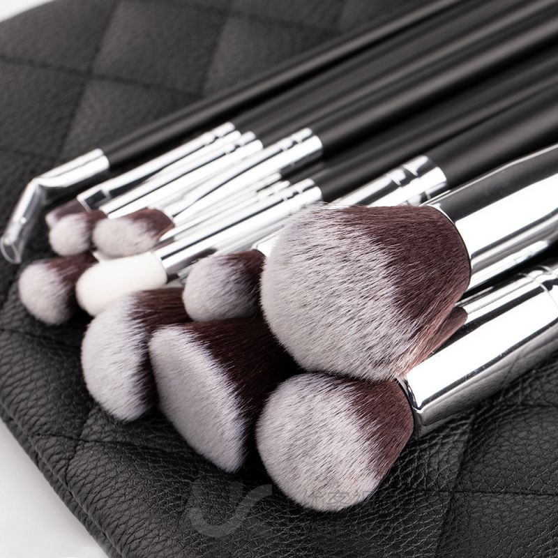 Classical Makeup Brush Women Soft Synthetic Hair Beauty Tools 15pcs Black Cosmetic Kit Makeup Brushes Sets With Quilted Bag