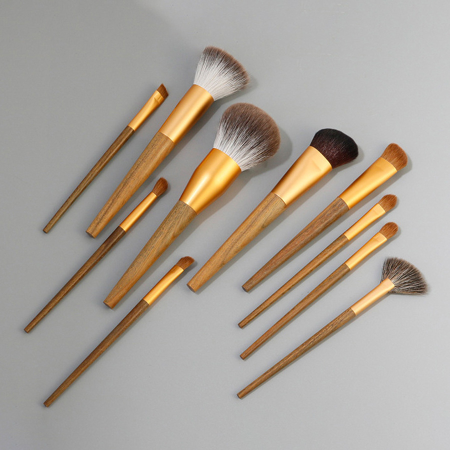 Luxury 10pcs Natual Snow fox /weasel hairs sandalwood handle makeup brushes eye foundation private label single makeup brushes