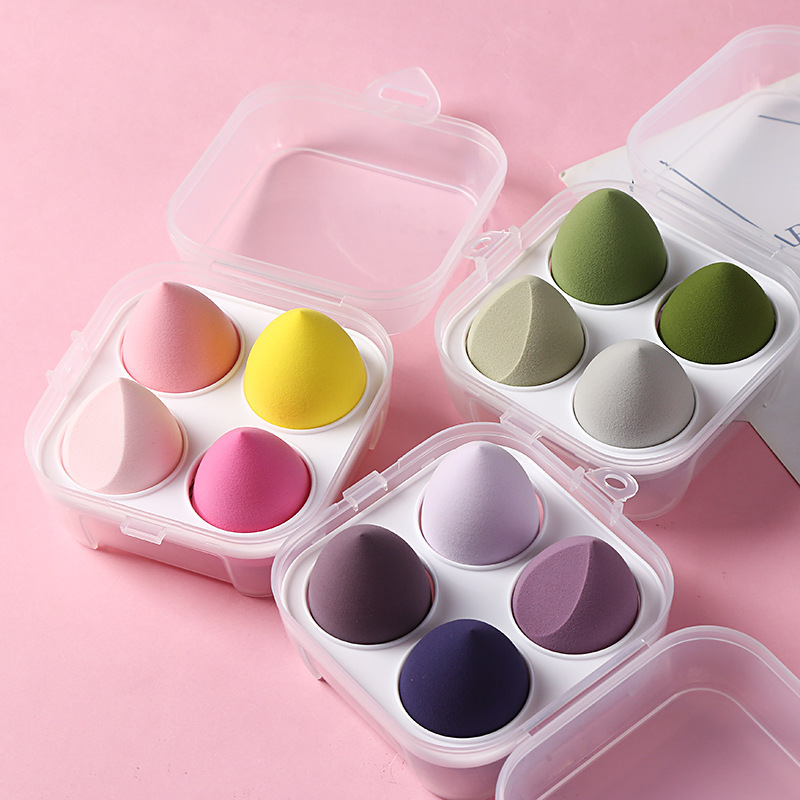 Wholesale Cute Mixed Color Private Label 4Pcs Makeup Sponge Set Egg Blender With Plastic Bear Box