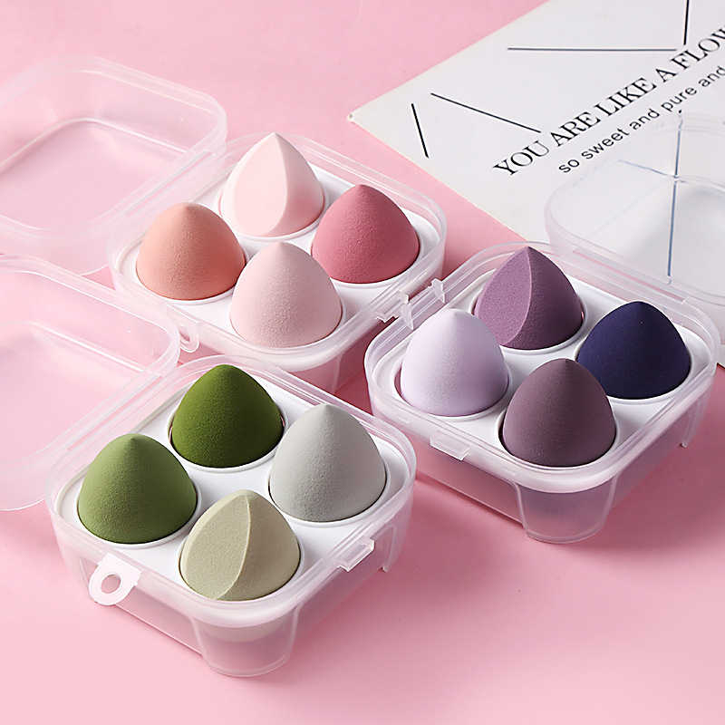 Wholesale Cute Mixed Color Private Label 4Pcs Makeup Sponge Set Egg Blender With Plastic Bear Box