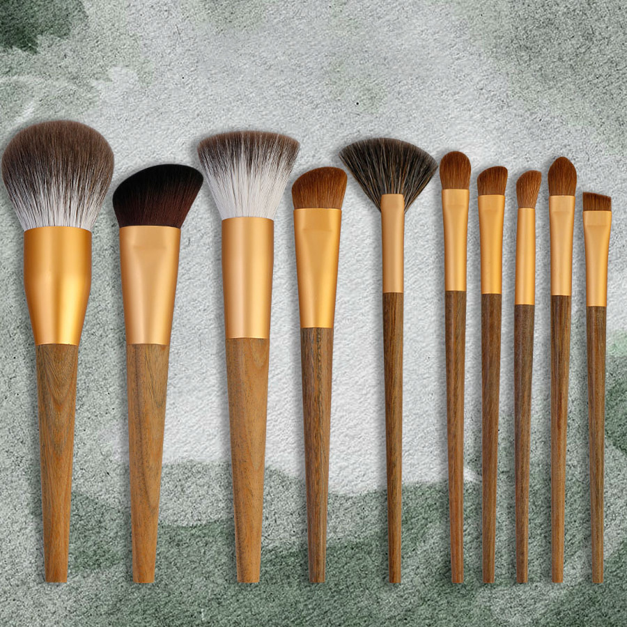 Luxury 10pcs Natual Snow fox /weasel hairs sandalwood handle makeup brushes eye foundation private label single makeup brushes