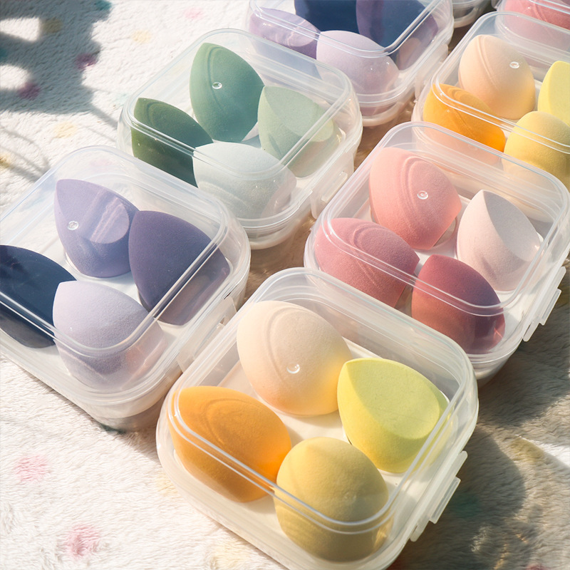 Wholesale Cute Mixed Color Private Label 4Pcs Makeup Sponge Set Egg Blender With Plastic Bear Box