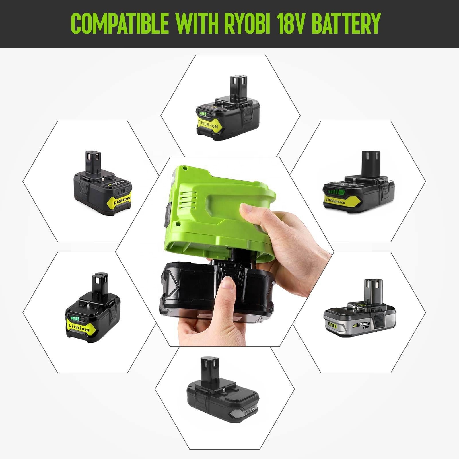 150W Portable Power Source USB Charger Adapter with LED Light USB Ports AC Port for Ryobi Power Station