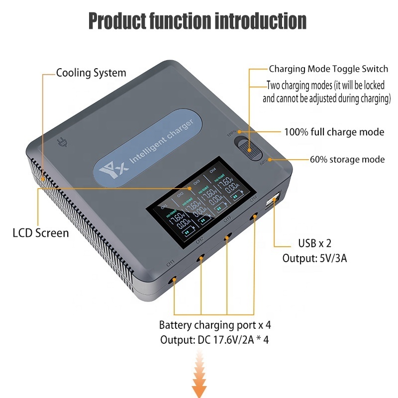 Smart Digital Display Charger 4-Port 17.6V 2A Drone Battery Manager For DJI Mavic 3 Battery/Remote Control/Mobile Phone