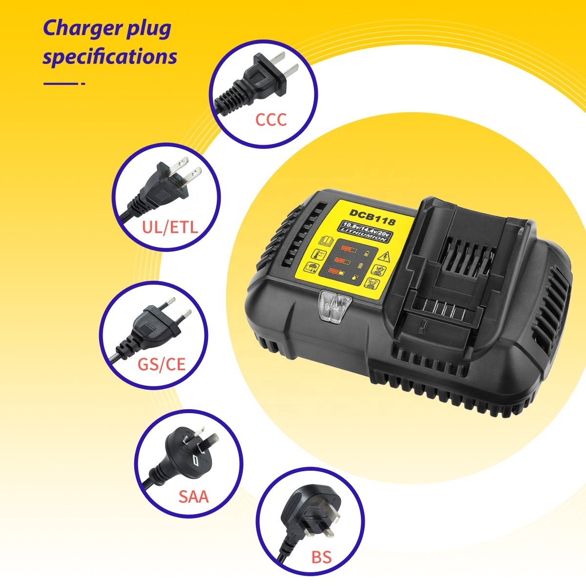 Best Sale 4.5A Li-ion Replacement Charger for Dewalt 20v Battery Charger DCB118 Cordless Drill Batteries DCB112 DCB200