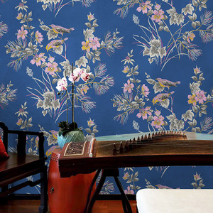 Chinoiserie PVC Wallpaper Bird and Flower Sticker Waterproof Wall Stickers Home Decoration