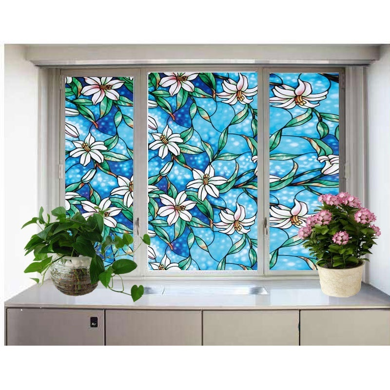 Novae  Large Orchid Electrostatic Self Adhesive Vinyl Glass Film Floral Window Sticker Window Glass Sticker