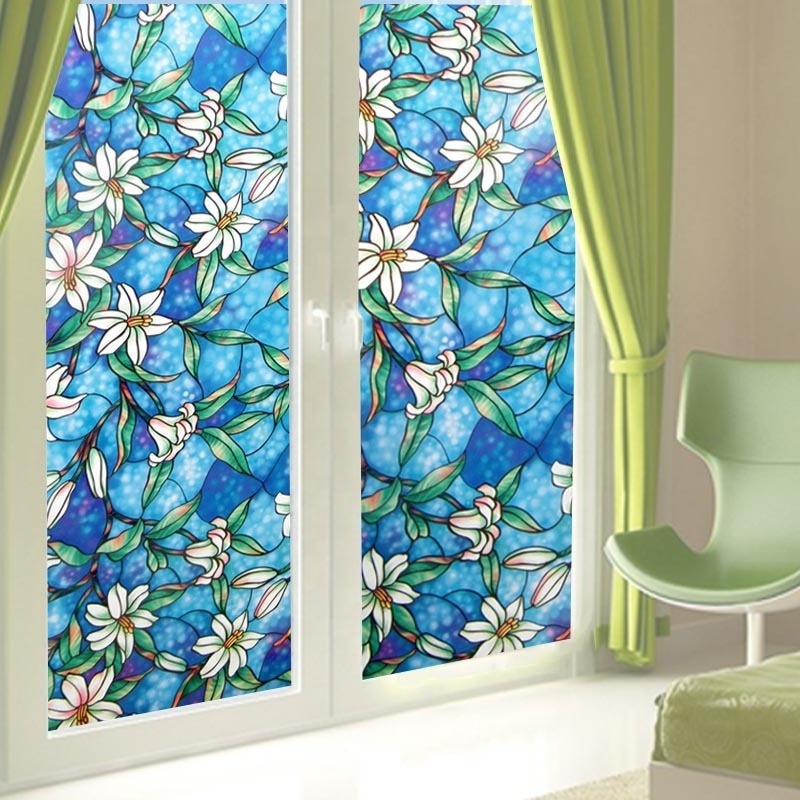 Novae  Large Orchid Electrostatic Self Adhesive Vinyl Glass Film Floral Window Sticker Window Glass Sticker