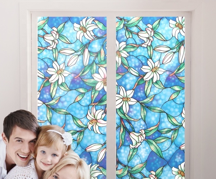 Novae  Large Orchid Electrostatic Self Adhesive Vinyl Glass Film Floral Window Sticker Window Glass Sticker