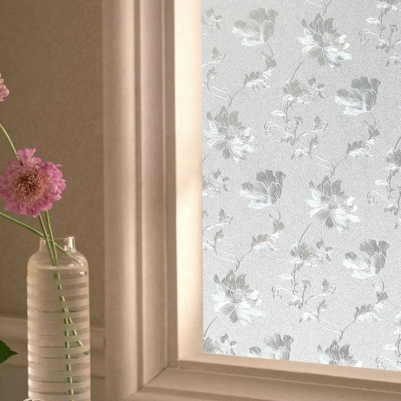 Novae Hibiscus Flower Pattern Security Electrostatic Glass Film Decorative Floral PVC Window Sticker for Shower