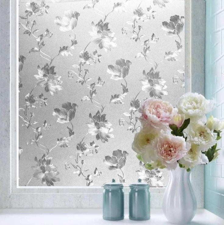 Novae Hibiscus Flower Pattern Security Electrostatic Glass Film Decorative Floral PVC Window Sticker for Shower