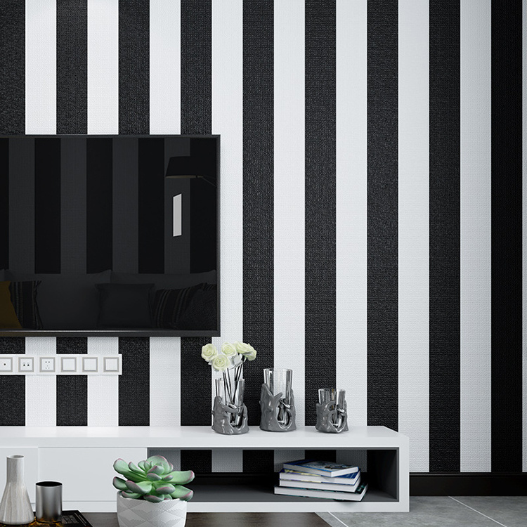 Living Room Coffee Clothing Shop Background Wallpaper Black And White Vertical Horizontal Stripes Non-woven Wallpaper