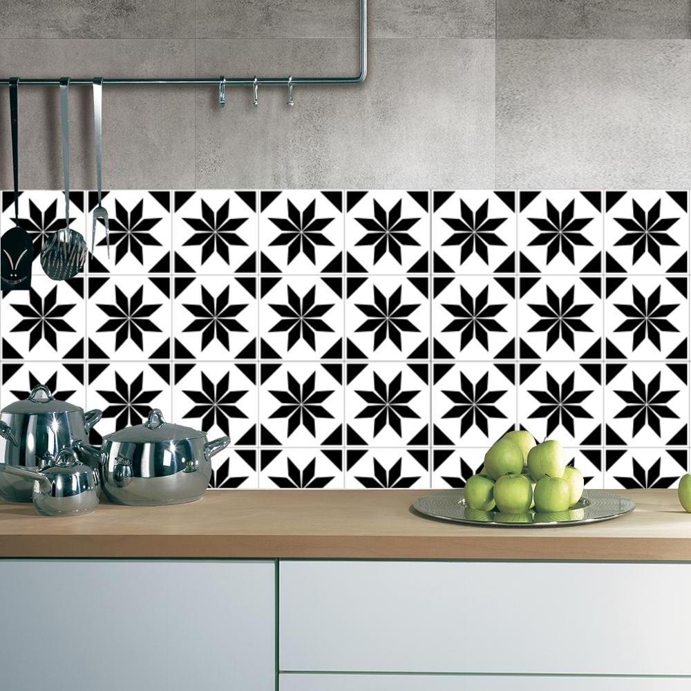 Black White Geometric Pattern Small Tile Kitchen And Living Room Balcony Anti-slip Floor 15x15 Tile Sticker