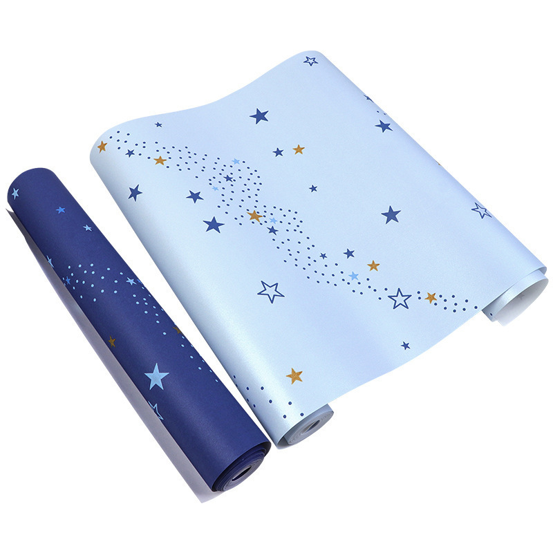 Modern Custom  Ahlstrom Non-Woven Sky Star Glitter New Design Blue Wallpaper Roll For Kids Room