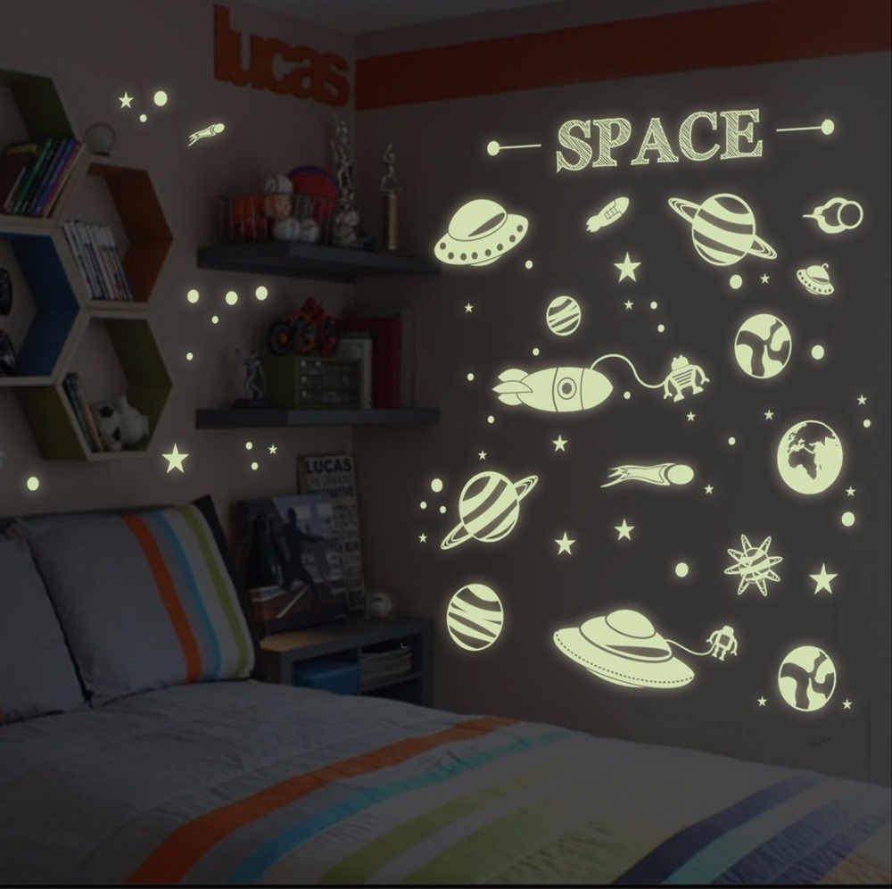 Universe Planet Spaceship Glow in the Dark Luminous Sticker for Room Decor