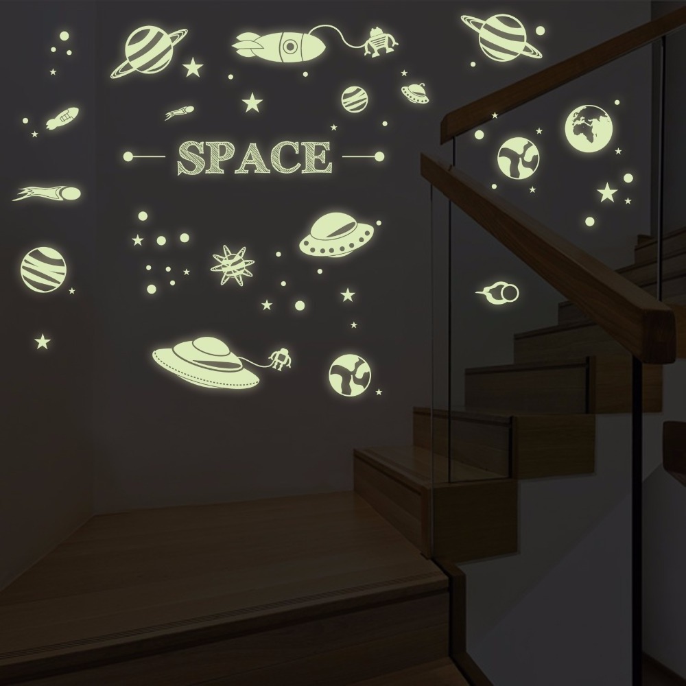 Universe Planet Spaceship Glow in the Dark Luminous Sticker for Room Decor