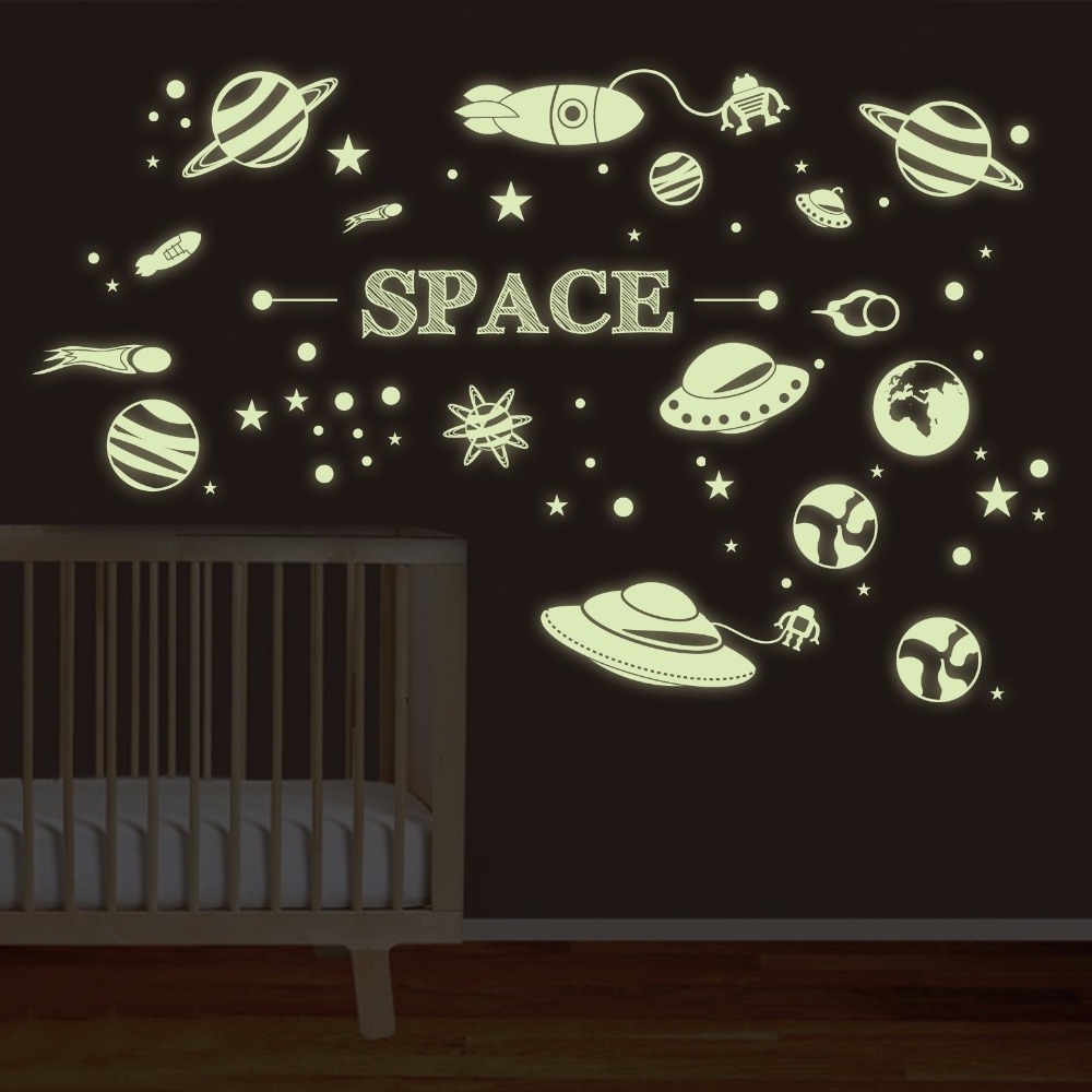 Universe Planet Spaceship Glow in the Dark Luminous Sticker for Room Decor