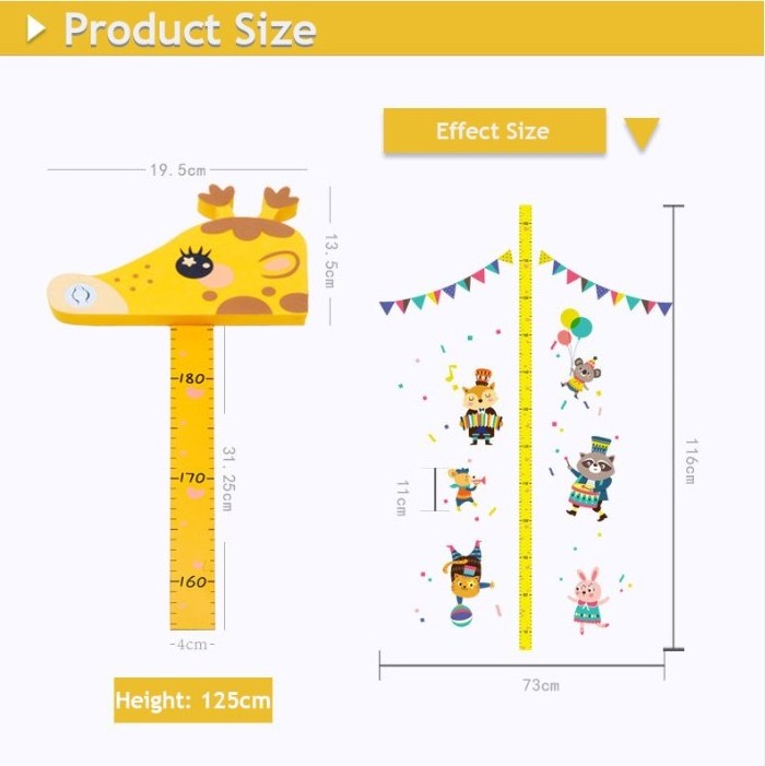 3D Giraffe Growth Chart Height Measurement Magnetic Wall Sticker ...