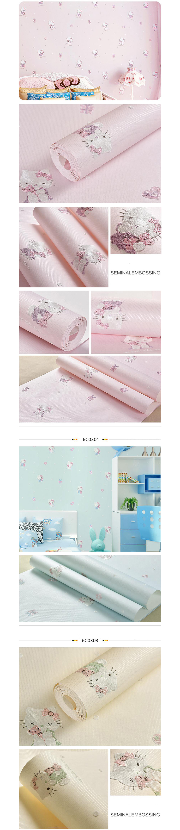 Non-woven Wallpaper Children's Room Cartoon Hello Kitty 3d Kids Room Wallpaper