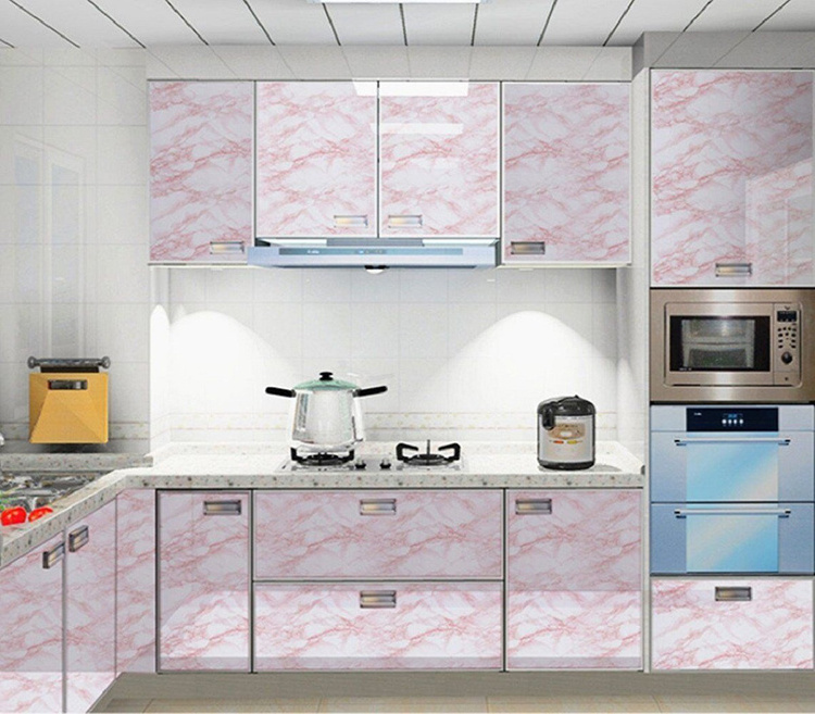 PVC Granite Marble Effect Contact Wall Paper Roll 3d Design Faux Pink Marble Wallpaper Sticker for Kitchen