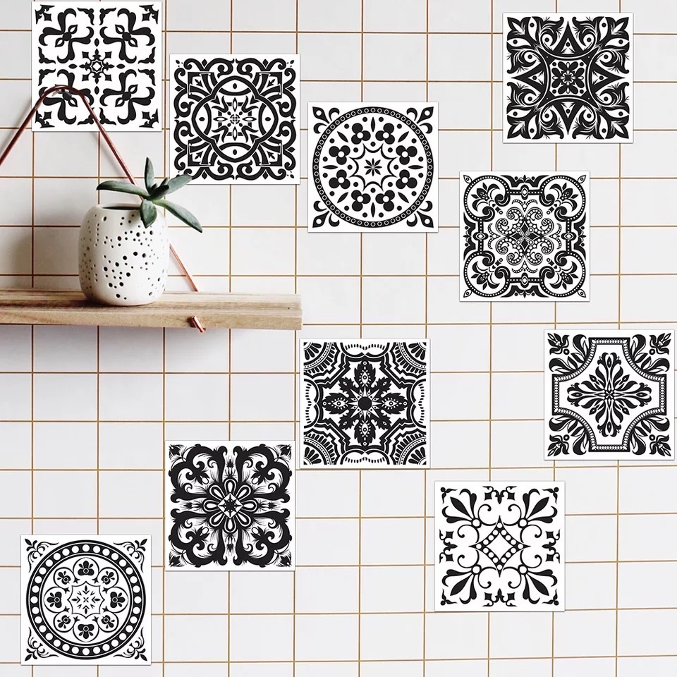 Black And White Retro Baroque Pattern Bathroom Bathroom Kitchen Wall Waterproof Tile Sticker