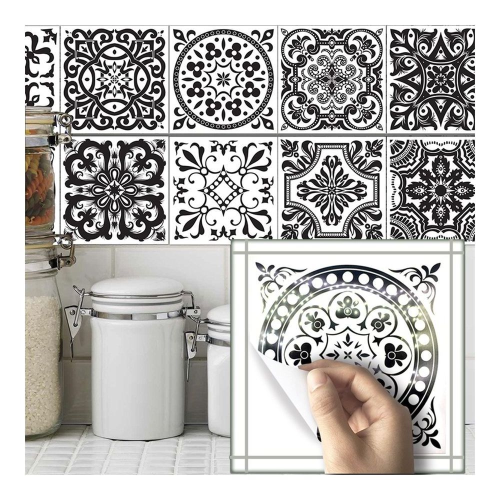 Black And White Retro Baroque Pattern Bathroom Bathroom Kitchen Wall Waterproof Tile Sticker