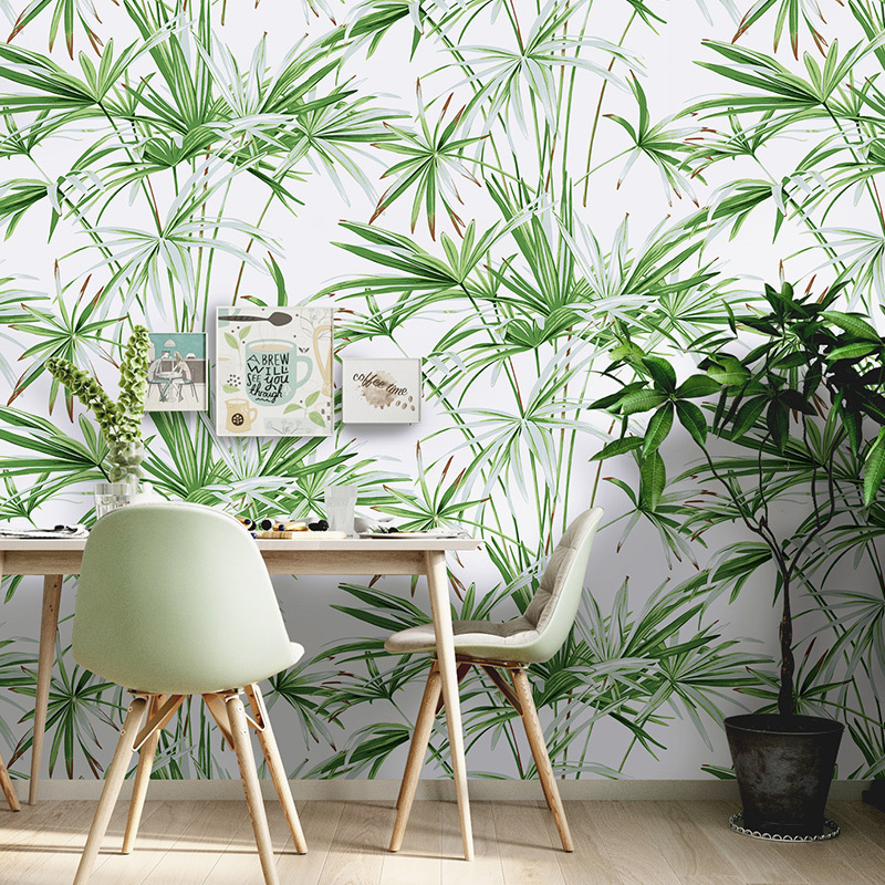 Home Decor 3d Decoration Wall Stickers Roll Wall Decor Green Bamboo Leaves Tropical Rain Forest Wallpaper