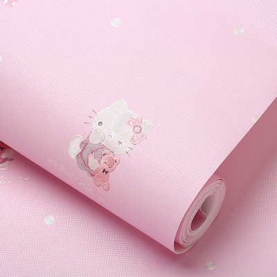 Non-woven Wallpaper Children's Room Cartoon Hello Kitty 3d Kids Room Wallpaper