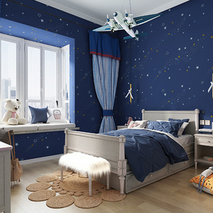 Modern Custom  Ahlstrom Non-Woven Sky Star Glitter New Design Blue Wallpaper Roll For Kids Room