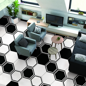 White And Black Mosaic Hexagon Self-adhesive Bathroom Waterproof Wall Tile Floor Stickers