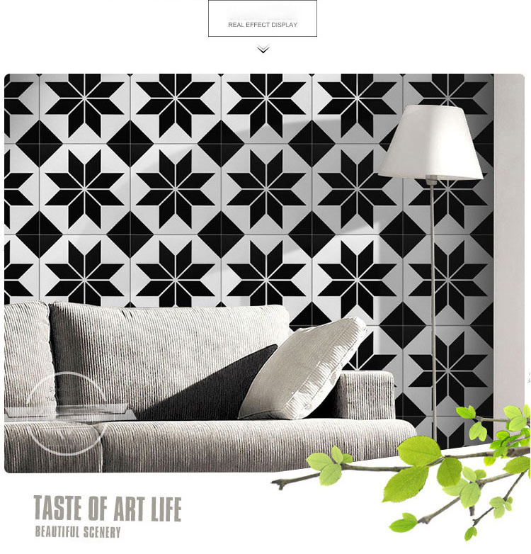 Black White Geometric Pattern Small Tile Kitchen And Living Room Balcony Anti-slip Floor 15x15 Tile Sticker