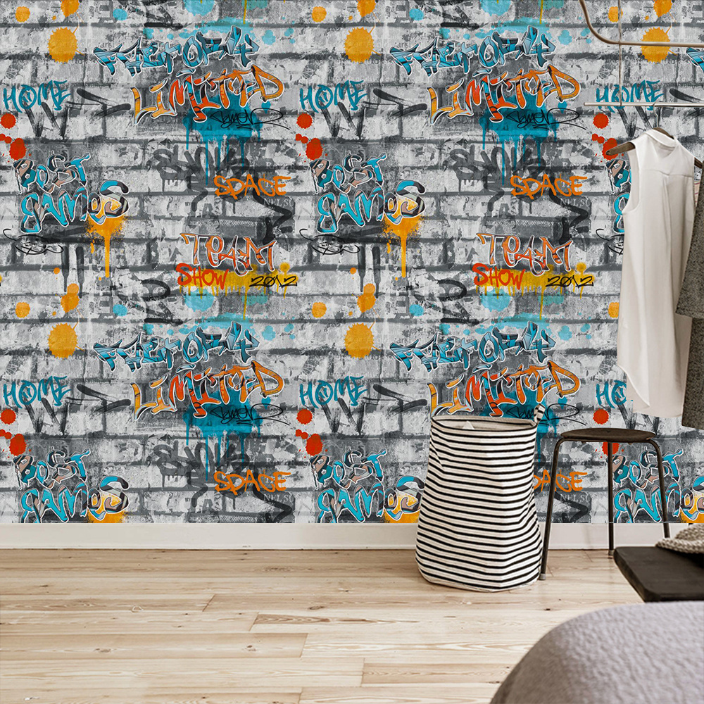 Retro Brick Wallpaper Murals 3D Graffiti Art Brick Wall Mural Cafe Restaurant Wall Covering Wallpaper