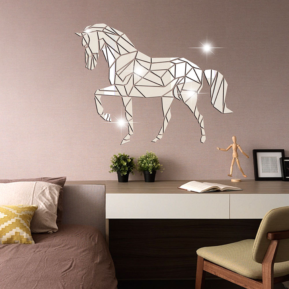 3D Mirror Geometric Animal Wall Decals for Rooms Home Decor Acrylic Horse Mirror Wall Stickers