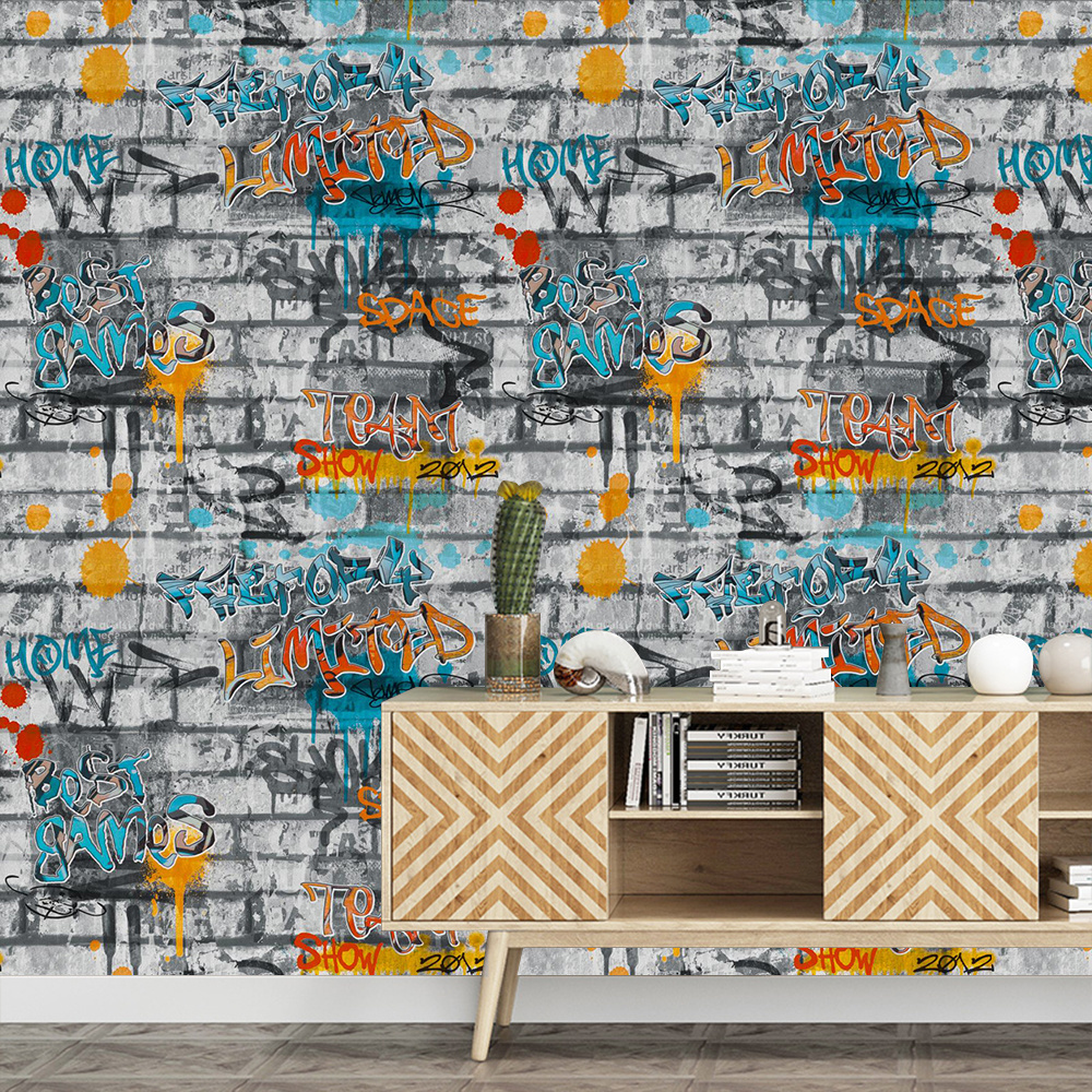 Retro Brick Wallpaper Murals 3D Graffiti Art Brick Wall Mural Cafe Restaurant Wall Covering Wallpaper