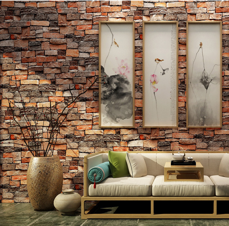 Factory Supply Cheap Stone Wall Paper Rolls 3d Brick Pvc Self Adhesive Wallpaper