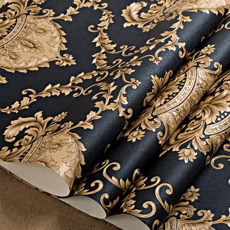 2021 hot goods Black Gold Luxury Embossed Texture Metallic 3D Damask Wallpaper Vinyl PVC Wall Paper