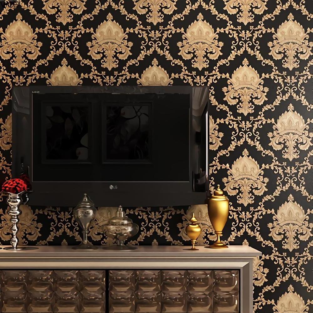 Black Damask Vinyl Wall Paper Sticker Suppliers 3d Brick Home Decoration Self Adhesive Vinyl Pvc Waterproof Wallpaper