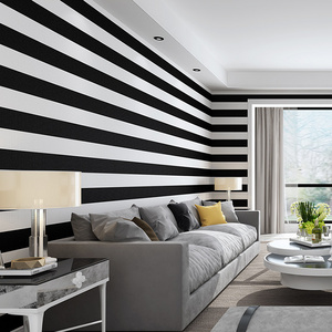 Living Room Coffee Clothing Shop Background Wallpaper Black And White Vertical Horizontal Stripes Non-woven Wallpaper