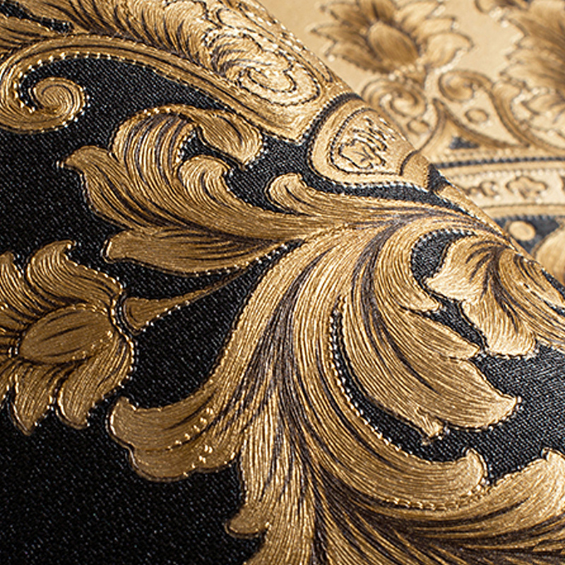 2021 hot goods Black Gold Luxury Embossed Texture Metallic 3D Damask Wallpaper Vinyl PVC Wall Paper