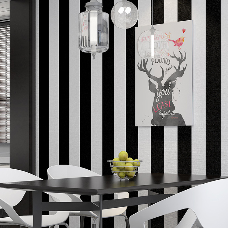 Living Room Coffee Clothing Shop Background Wallpaper Black And White Vertical Horizontal Stripes Non-woven Wallpaper