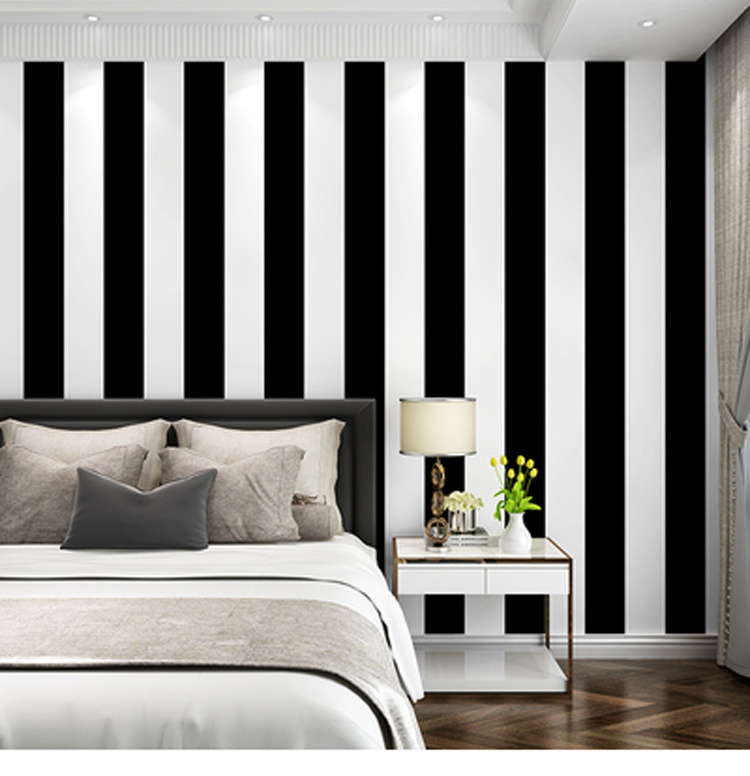 Living Room Coffee Clothing Shop Background Wallpaper Black And White Vertical Horizontal Stripes Non-woven Wallpaper