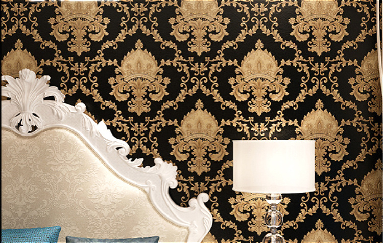 2021 hot goods Black Gold Luxury Embossed Texture Metallic 3D Damask Wallpaper Vinyl PVC Wall Paper