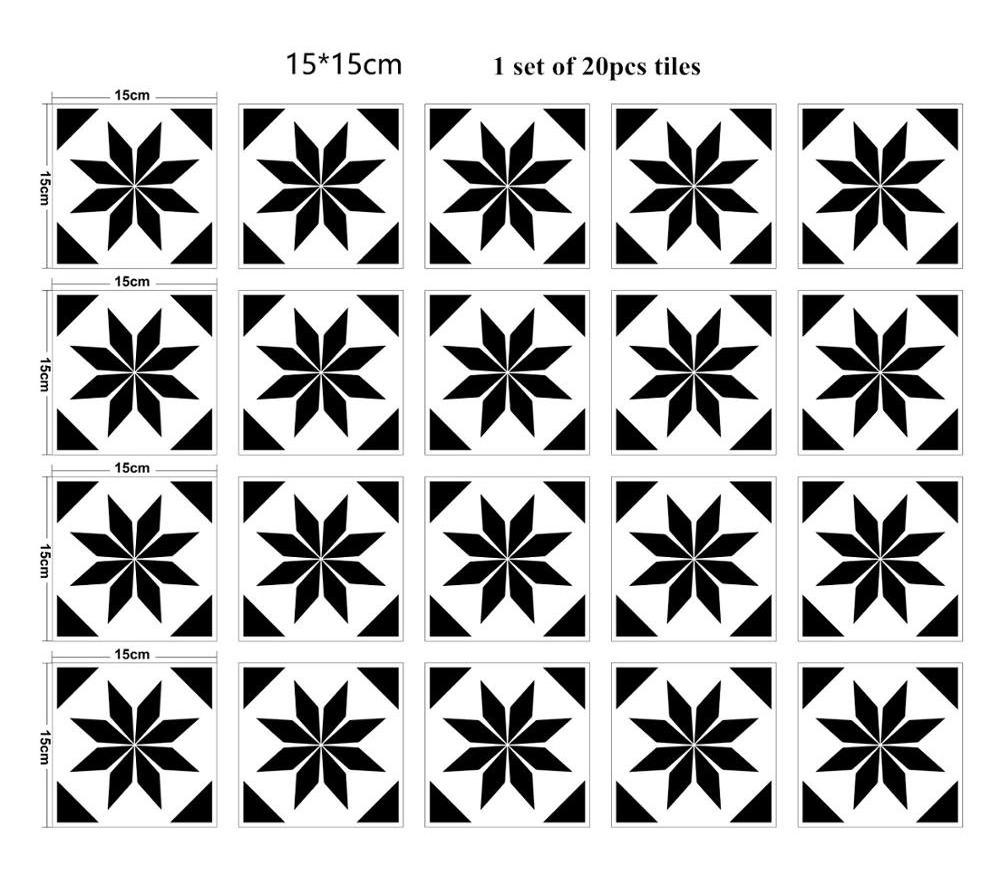 Black White Geometric Pattern Small Tile Kitchen And Living Room Balcony Anti-slip Floor 15x15 Tile Sticker