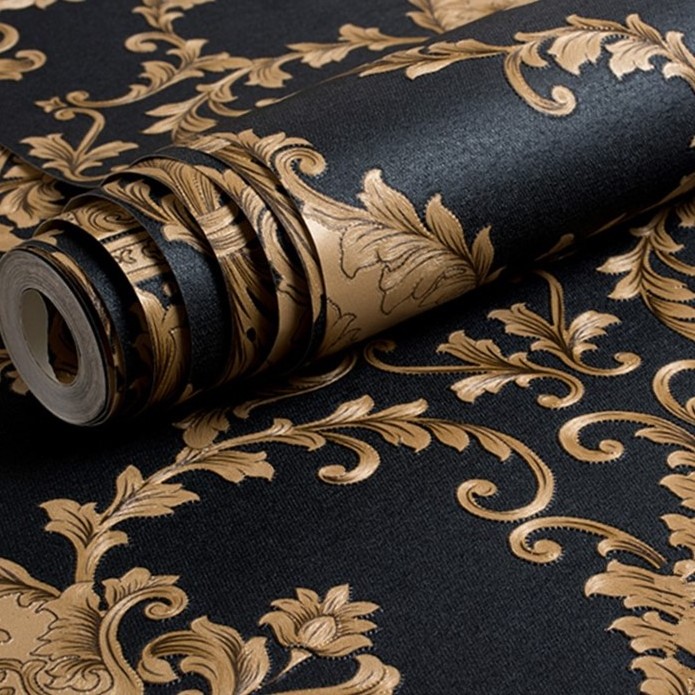 2021 hot goods Black Gold Luxury Embossed Texture Metallic 3D Damask Wallpaper Vinyl PVC Wall Paper